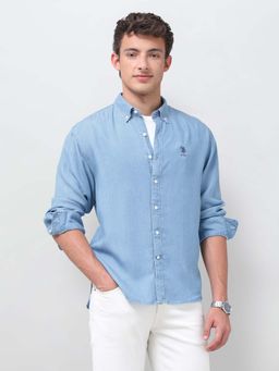 U.S. Polo Assn. Denim Co. - Blue Solid/Plain Collar Neck Shirt