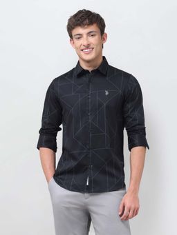 U.S. Polo Assn. Denim Co. - Black Geometric Collar Neck Shirt