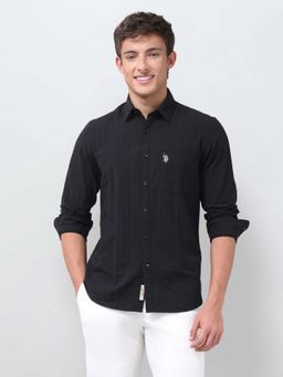 U.S. Polo Assn. Denim Co. - Black Textured Collar Neck Shirt
