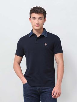 U.S. Polo Assn. Denim Co. - Blue Solid/Plain Collar Neck Polo T-Shirt
