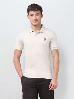 U.S. Polo Assn. Denim Co. - Beige Solid/Plain Collar Neck Polo T-Shirt