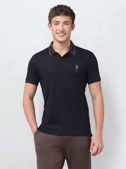 U.S. Polo Assn. Denim Co. - Black Solid/Plain Collar Neck Polo T-Shirt