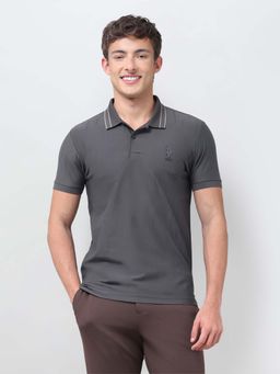 U.S. Polo Assn. Denim Co. - Grey Solid/Plain Collar Neck Polo T-Shirt