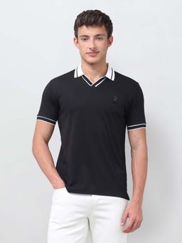 U.S. Polo Assn. Denim Co. - Black Solid/Plain Collar Neck Polo T-Shirt