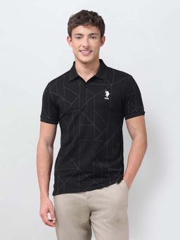 U.S. Polo Assn. Denim Co. - Black Geometric Collar Neck Polo T-Shirt