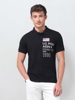 U.S. Polo Assn. Denim Co. - Black Printed Collar Neck Polo T-Shirt