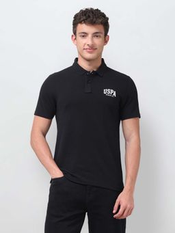 U.S. Polo Assn. Denim Co. - Black Solid/Plain Collar Neck Polo T-Shirt