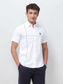 U.S. POLO ASSN. - White Solid/Plain Collar Neck Shirt