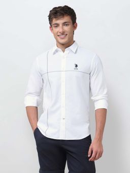 U.S. POLO ASSN. - White Solid/Plain Collar Neck Shirt