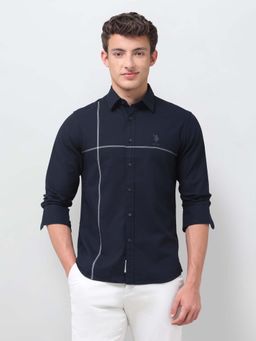 U.S. POLO ASSN. - Blue Solid/Plain Collar Neck Shirt