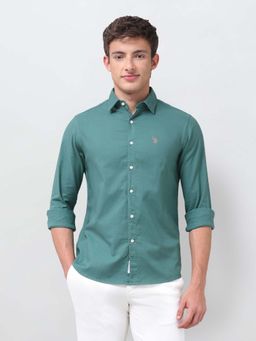 U.S. POLO ASSN. - Green Solid/Plain Collar Neck Shirt