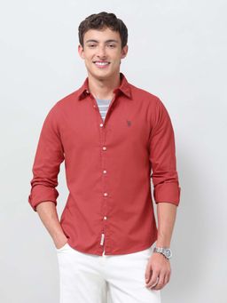 U.S. POLO ASSN. - Rust Solid/Plain Collar Neck Shirt