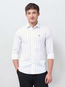 U.S. POLO ASSN. - White Stripes Collar Neck Shirt
