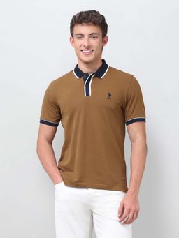 U.S. POLO ASSN. - Brown Solid/Plain Collar Neck Polo T-Shirt
