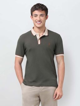 U.S. POLO ASSN. - Green Solid/Plain Collar Neck Polo T-Shirt