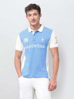 U.S. POLO ASSN. - Blue Printed Collar Neck Polo T-Shirt