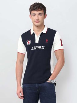 U.S. POLO ASSN. - Blue Printed Collar Neck Polo T-Shirt