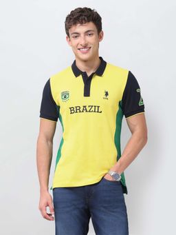 U.S. POLO ASSN. - Yellow Printed Collar Neck Polo T-Shirt