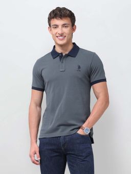 U.S. POLO ASSN. - Grey Solid/Plain Collar Neck Polo T-Shirt