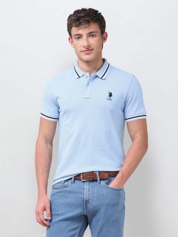 U.S. POLO ASSN. - Blue Solid/Plain Collar Neck Polo T-Shirt