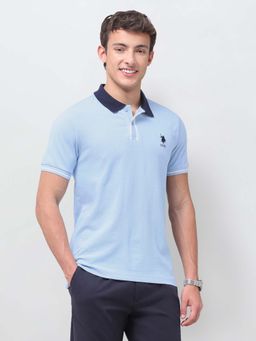 U.S. POLO ASSN. - Blue Solid/Plain Collar Neck Polo T-Shirt