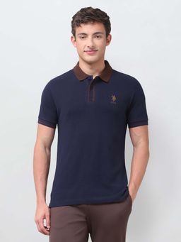 U.S. POLO ASSN. - Navy Blue Solid/Plain Collar Neck Polo T-Shirt