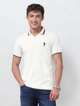 U.S. POLO ASSN. - White Solid/Plain Collar Neck Polo T-Shirt