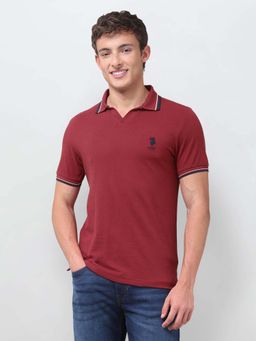 U.S. POLO ASSN. - Maroon Solid/Plain Collar Neck Polo T-Shirt