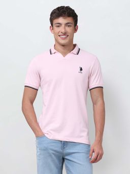 U.S. POLO ASSN. - Pink Solid/Plain Collar Neck Polo T-Shirt