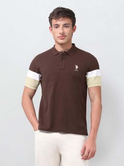 U.S. POLO ASSN. - Brown Solid/Plain Collar Neck Polo T-Shirt