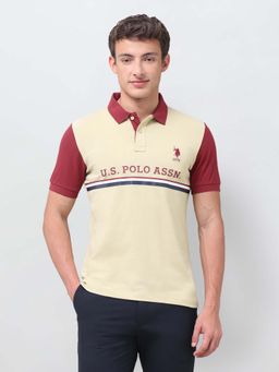 U.S. POLO ASSN. - Beige Colorblock Collar Neck Polo T-Shirt