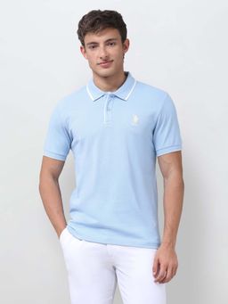 U.S. POLO ASSN. - Blue Solid/Plain Collar Neck Polo T-Shirt