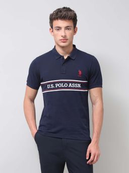 U.S. POLO ASSN. - Blue Embroidered Collar Neck Polo T-Shirt