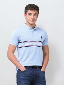 U.S. POLO ASSN. - Blue Embroidered Collar Neck Polo T-Shirt