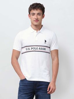 U.S. POLO ASSN. - White Embroidered Collar Neck Polo T-Shirt
