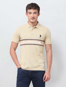 U.S. POLO ASSN. - Beige Embroidered Collar Neck Polo T-Shirt