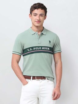 U.S. POLO ASSN. - Green Embroidered Collar Neck Polo T-Shirt