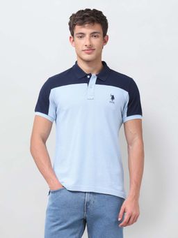 U.S. POLO ASSN. - Blue Colorblock Collar Neck Polo T-Shirt