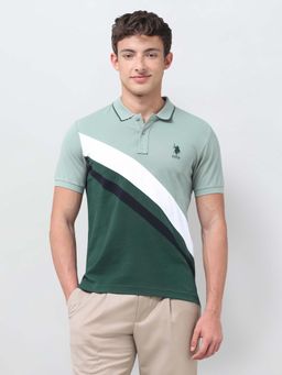 U.S. POLO ASSN. - Green Colorblock Collar Neck Polo T-Shirt