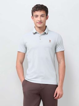 U.S. POLO ASSN. - Grey Textured Collar Neck Polo T-Shirt