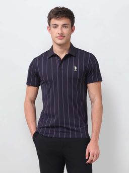 U.S. POLO ASSN. - Purple Stripes Collar Neck Polo T-Shirt