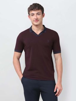 U.S. POLO ASSN. - Maroon Solid/Plain Collar Neck Polo T-Shirt
