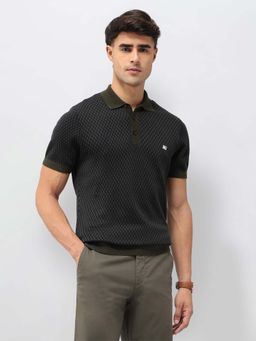 U.S. POLO ASSN. - Olive Geometric Collar Neck Polo T-Shirt