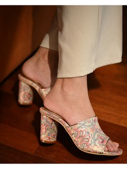 MIRAKI - Multi Color Colourful Brocade Ethnic Mules with Round Heel