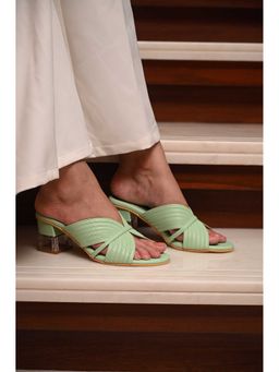 MIRAKI - Pastel Green Strappy Slip-On Heels