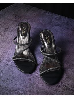 MIRAKI - Black Rhinestone Strappy Heels