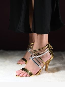 MIRAKI - Gold Criss Cross Metallic Heels