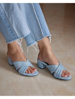 MIRAKI - Light Blue Denim Crisscross Slide Heels