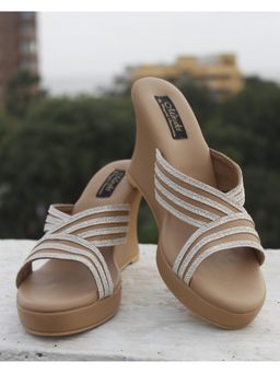 MIRAKI - White Shimmer and Nude Pattern Cut Wedges