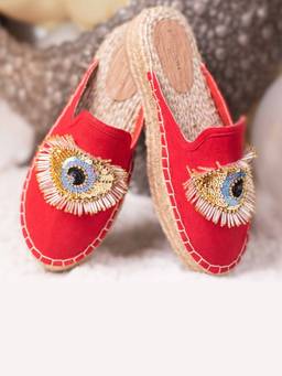 PARIPARI - Crimson Fancy Haut Glare Espadrilles Style Mules